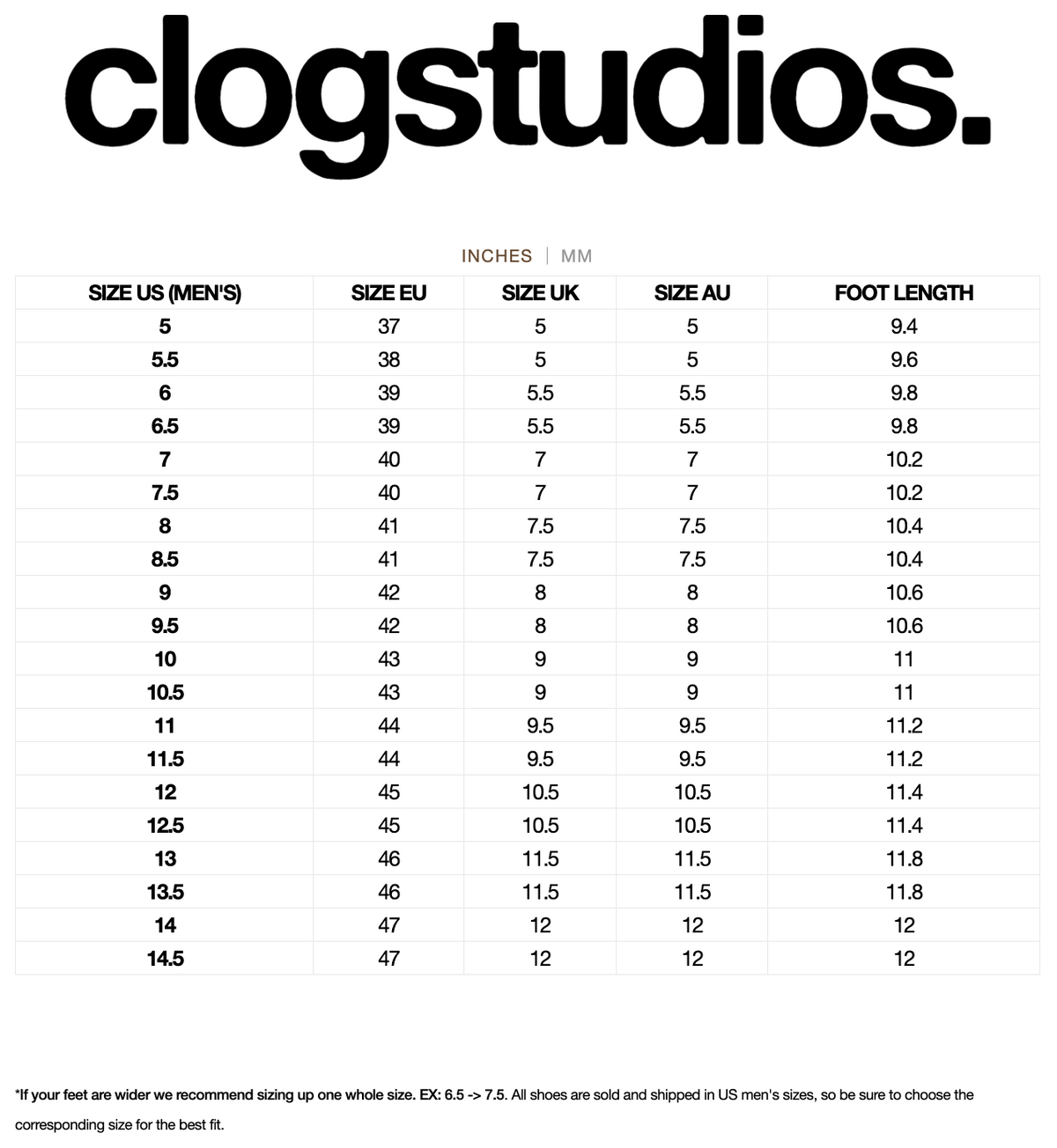 Size chart